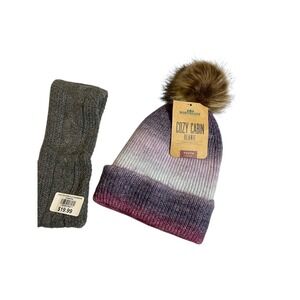 Northeast Outfitters Cozy Cabin Beanie Headband Set Youth Knit‎ Pom
